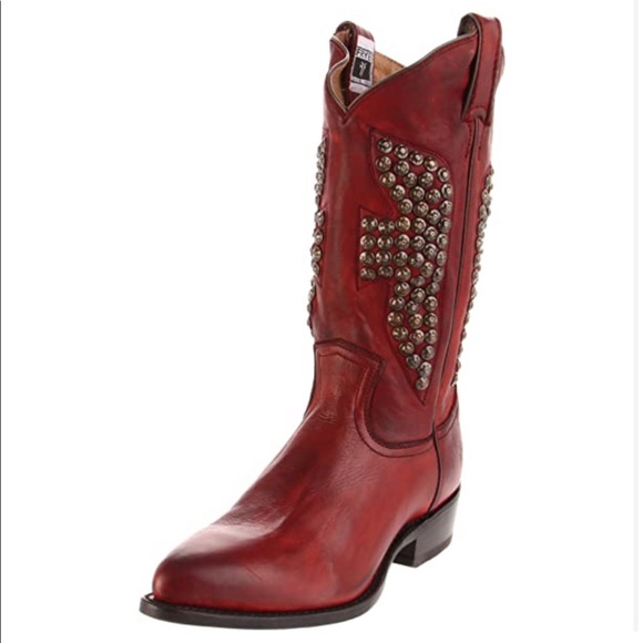 Frye Shoes - Frye Billy hammered stud red cowgirl style boot 7
